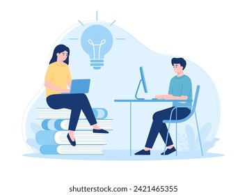 two pairs learn together trending concept flat illustration