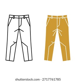 Dois pares de calças, um contorno preto e branco e um amarelo com contorno branco