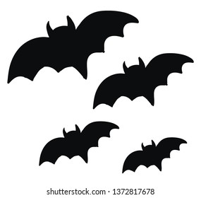 Two pairs of pitch black bats flying in the night sky vector color drawing or illustration 