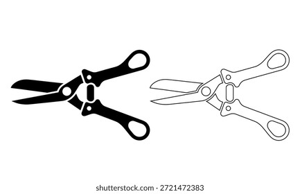 Two pairs of scissors isolated on white background one black and one outlined