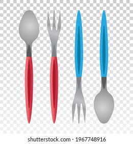 two pairs of spoons and forks on a transparent background