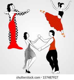 two pairs of stylish costume dance and solo dancer.