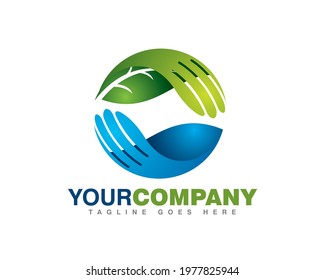 two palm hand in balance position as eco company logo 