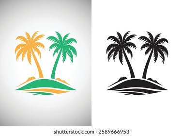 Two Palm Tree Island silhouette Vector illustration