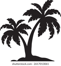 Two Palm Tree Silhouette PNG, Tropical Vector Clipart for Beach and Summer Designs