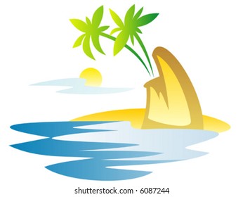 Two palm trees around the sea