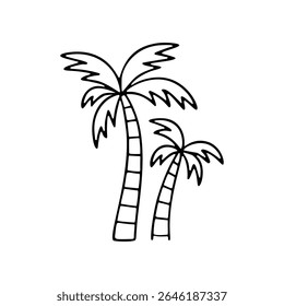 Two palm trees are displayed. The larger tree is to the left. The smaller one is to the right. Both are outlined with a hand drawn style