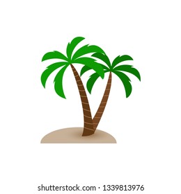 Two palm trees grow out of sand, simple flat design