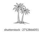 Two palm trees hand drawn sketch illustration