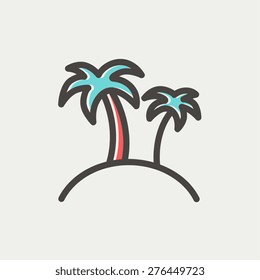 Two palm trees icon thin line for web and mobile, modern minimalistic flat design. Vector icon with dark grey outline and offset colour on light grey background.