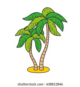 Two palm trees isolated. Tropical sea beach summer vacation resort icon.