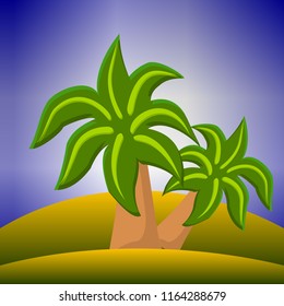 Two palm trees on a desert island, landscape vector