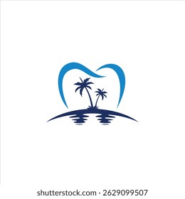 Two palm trees on island with heart outline