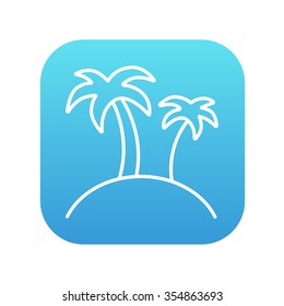 Dos palmeras en un icono de la línea de una isla para web, móvil e infografía. Icono de blanco vector en el cuadrado de gradiente azul con esquinas redondeadas aisladas en fondo blanco.