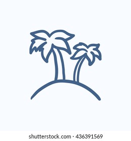 Two palm trees on island vector sketch icon isolated on background. Hand drawn Two palm trees on island icon. Two palm trees on island sketch icon for infographic, website or app.