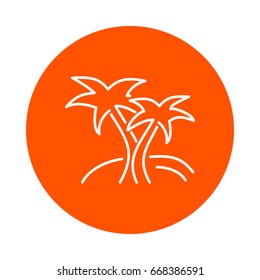 Two palm trees on an island, vector round line icon, flat style, simple color change