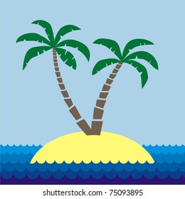 two palm trees on an island in the ocean