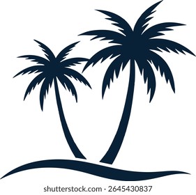 Two Palm Trees on a Tropical Island Paradise Silhouette Design