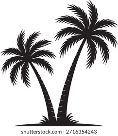 Zwei Palmen Silhouette einzeln auf weißem Hintergrund - tropischer Strand Kokospalme Vektorgrafik für Reisen, Natur oder Sommerdesign