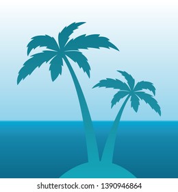 two palm trees silhouette on water and sky background vector illustration EPS10