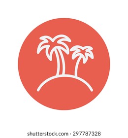 Two palm trees thin line icon for web and mobile minimalistic flat design. Vector white icon inside the red circle