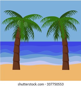 Two palm trees vector elements separately for decoration