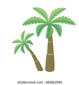 Two palm trees. Vector illustration, isolated on white background.