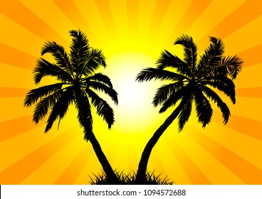 Two palms in the background of the sun