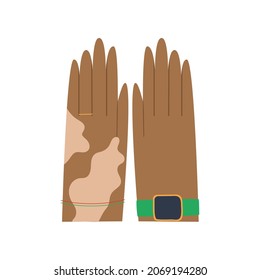 Two palms of a dark-skinned man on a white background. One palm is covered with vitiligo spots. The concept of accepting one's body. Flat vector illustration