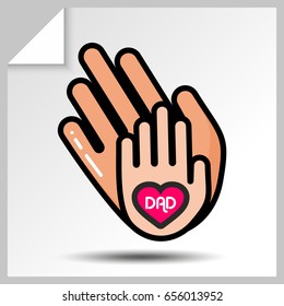 Two palms are hand-adult and childish. Icons for father's day or for birthday. Vector Isolated flat illustration.