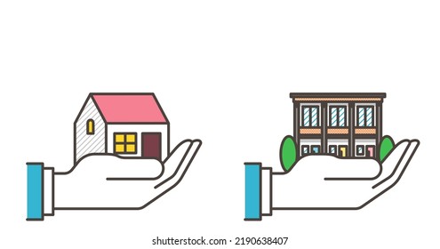 Dos palmeras con una casa y un apartamento en ellas y una copia [ilustración vectorial].