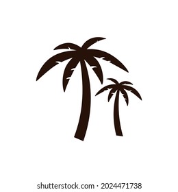 Two palms icon. Black coconut tree silhouette, isolated on white background. Vector illustration.