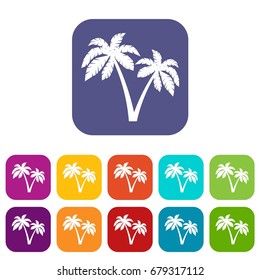 Two palms icons set vector illustration in flat style In colors red, blue, green and other