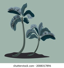 two palms on the island in shades gray