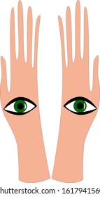 Two palms on which the eyes are depicted. This is a talisman and protection against evil. Occultism. Vector drawing - a talisman.