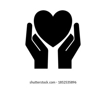 Dos palmas se abren con el corazón. Concepto de atención y protección. Vector.