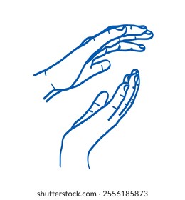 Two palms opposite each other. Gesture vector sketch illustration. Space between hands