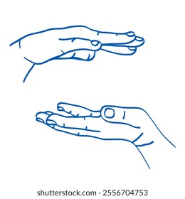 Two palms opposite each other. Gesture vector sketch illustration. Space between hands