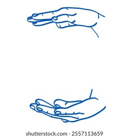 Two palms opposite each other. Gesture vector sketch illustration. Space between hands