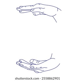Two palms opposite each other. Gesture contour vector sketch illustration. Space between hands