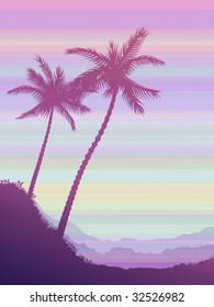 Two palms over pink striped sky (other landscapes are in my gallery)