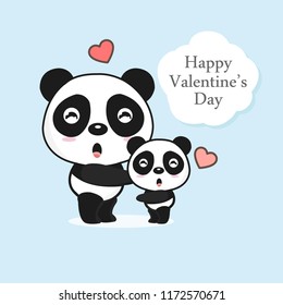 Two pandas with heart. Valentine's day greeting card.
