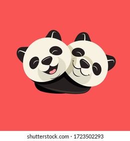 Two Pandas Are Hugging. Virtual Hug Emoji.