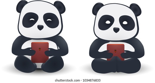 two pandas isolated on white background. vector style flat