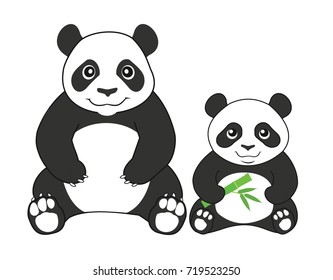 Two pandas isolated on white background. Vector illustration.