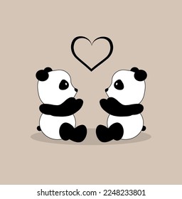 Two pandas in love and the heart next to it.