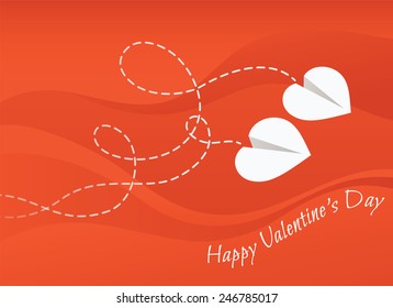 Two paper airplanes in the shape of heart. Vector illustration. Happy Valentine's Day card. 