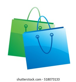 two paper bags in green & blue-vector drawing