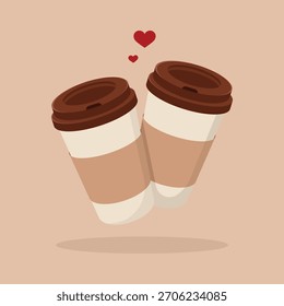 Dos tazas de café de papel con los tenedores. Café para la Ilustración vectorial.