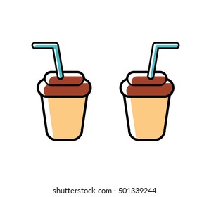 Two paper coffee drink cups, icon isolated.
